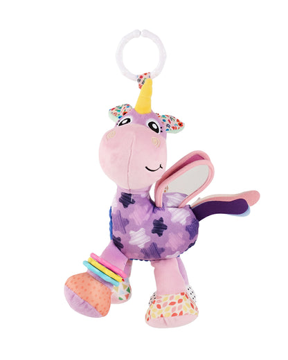 nuluv Activity Unicorn Rattle Toy with Crinkle Sound & Mirror-Easy Attachment with Stroller & Crib-For 3M+
