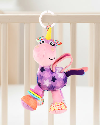 nuluv Activity Unicorn Rattle Toy with Crinkle Sound & Mirror-Easy Attachment with Stroller & Crib-For 3M+