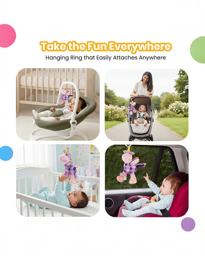 nuluv Activity Unicorn Rattle Toy with Crinkle Sound & Mirror-Easy Attachment with Stroller & Crib-For 3M+
