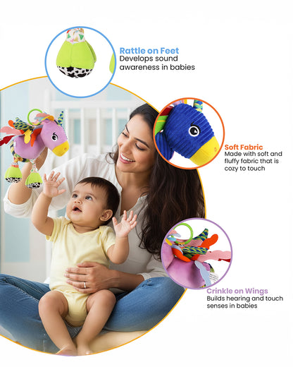 nuluv Sparkly Unicorn Rattle Toy with Crinkle Sound-Easy Attachment with Stroller & Crib-For 3M+