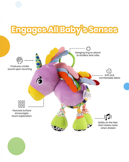 nuluv Sparkly Unicorn Rattle Toy with Crinkle Sound-Easy Attachment with Stroller & Crib-For 3M+