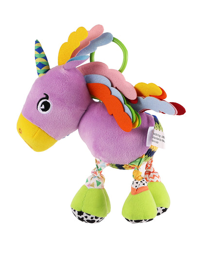 nuluv Sparkly Unicorn Rattle Toy with Crinkle Sound-Easy Attachment with Stroller & Crib-For 3M+
