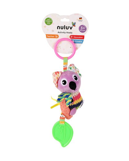 nuluv Activity Koala Squeaker Soft Toy & Teether with Crinkle Sound-Easy Attachment with Stroller & Crib-For 3M+