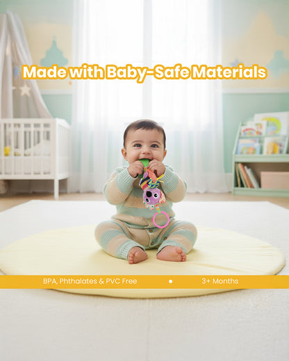 nuluv Activity Koala Squeaker Soft Toy & Teether with Crinkle Sound-Easy Attachment with Stroller & Crib-For 3M+