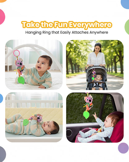 nuluv Activity Koala Squeaker Soft Toy & Teether with Crinkle Sound-Easy Attachment with Stroller & Crib-For 3M+