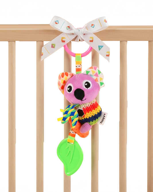 nuluv Activity Koala Squeaker Soft Toy & Teether with Crinkle Sound-Easy Attachment with Stroller & Crib-For 3M+