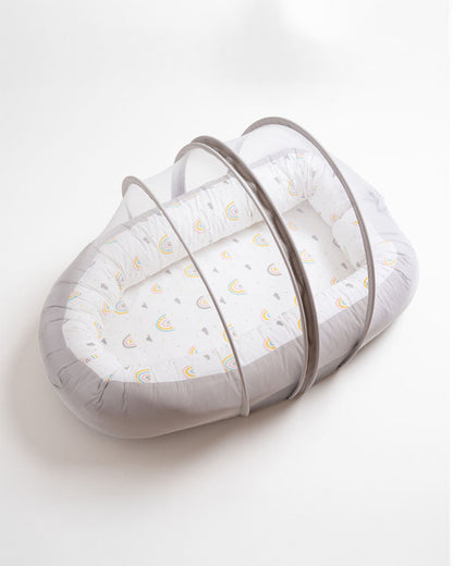 Aariro Cozy Nest Mosquito Net-Baby Gadda Set-Follow the Rainbow-Organic Cotton-Newborn Bed-0-8M
