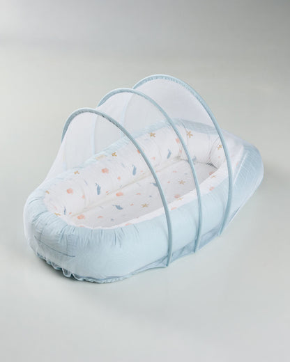 Aariro Cozy Nest Mosquito Net-Baby Gadda Set-Under the Sea-Organic Cotton-Newborn Bed-0-8M