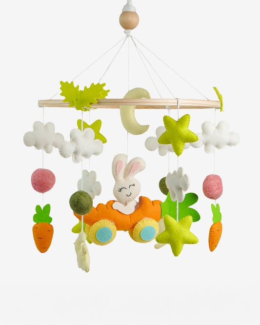 Babble Wrap Cot Mobile-Carrot Cruiser Bunny-Stimulates Baby's Visual Senses-For Calm Baby Sleep