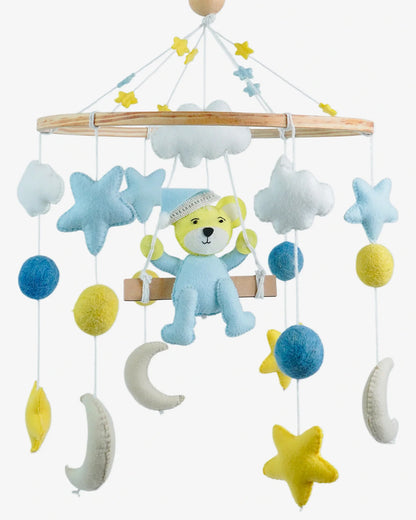 Babble Wrap Cot Mobile-Teddy on a Swing-Stimulates Baby's Visual Senses-For Calm Baby Sleep