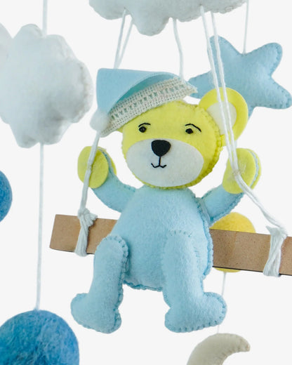 Babble Wrap Cot Mobile-Teddy on a Swing-Stimulates Baby's Visual Senses-For Calm Baby Sleep