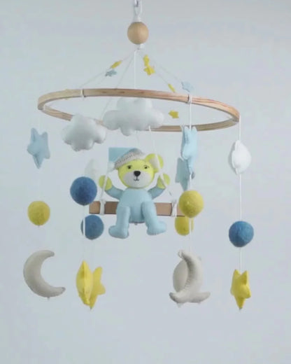 Babble Wrap Cot Mobile-Teddy on a Swing-Stimulates Baby's Visual Senses-For Calm Baby Sleep