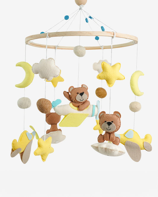 Babble Wrap Cot Mobile-Teddy’s Sky Adventure-Stimulates Baby's Visual Senses-For Calm Baby Sleep