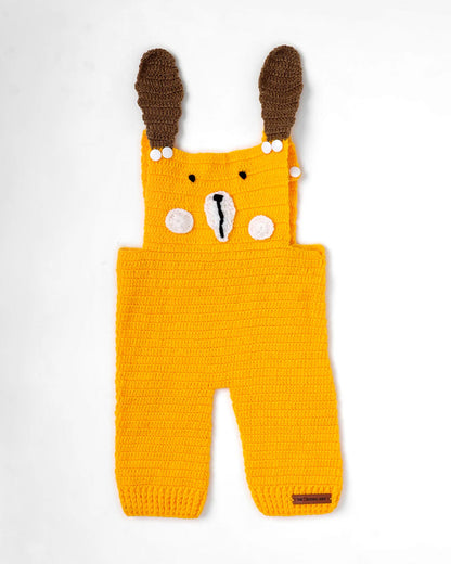 The Original Knit Off White & Yellow Winter Wear Dungaree Set-Crochet-Acrylic-For Infants