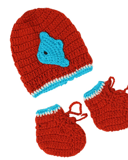 The Original Knit Red Winter Wear Sweater with Caps & Booties-Crochet-Acrylic-For Infants