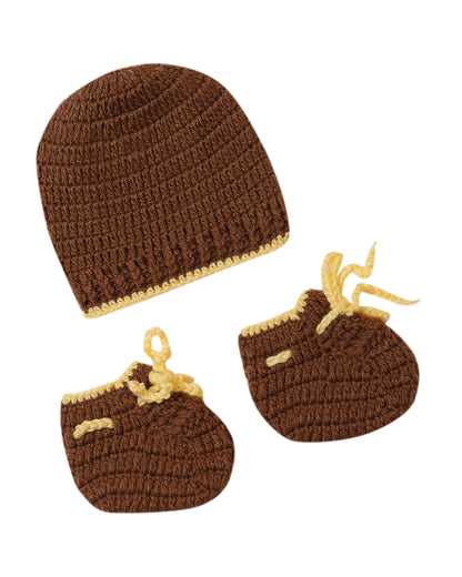 The Original Knit Brown Winter Wear Sweater Set with Caps & Booties-Crochet-Acrylic-For Infants