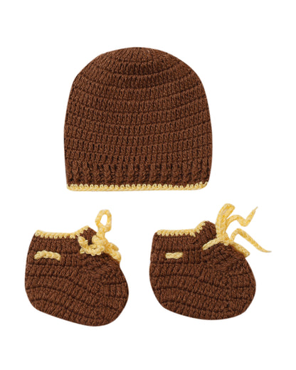 The Original Knit Brown Winter Wear Sweater Set with Caps & Booties-Crochet-Acrylic-For Infants