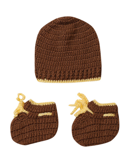 The Original Knit Brown Winter Wear Sweater Set with Caps & Booties-Crochet-Acrylic-For Infants