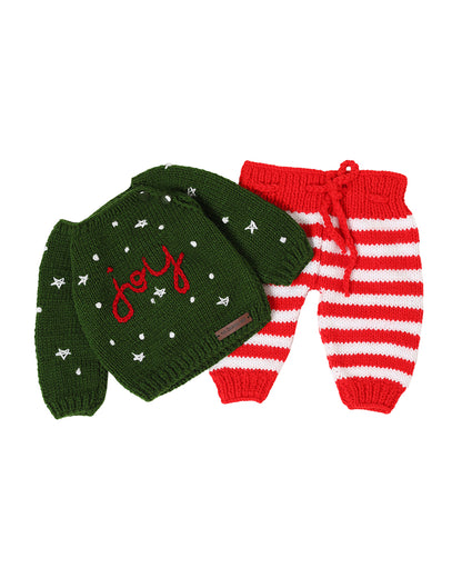 The Original Knit Green & Red Winter Wear Sweater Set-Crochet-Acrylic-For Infants