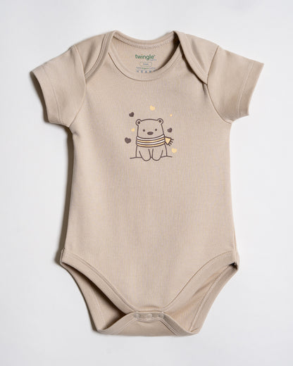 Twingle 100% Organic Cotton Baby Bodysuit-Short Sleeves-Nickel Free Snaps-Beige-Solid-For Infants