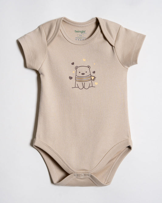 Twingle 100% Organic Cotton Bodysuit-Envelope Neck for Easy Dressing-Nickel Free Snaps-Hearts & Stars Print-Beige-Pack of 2-For Infants