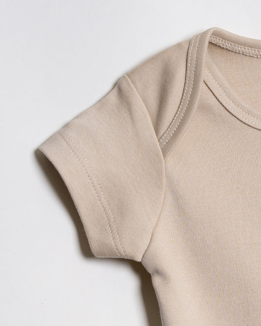 Twingle 100% Organic Cotton Baby Bodysuit-Short Sleeves-Nickel Free Snaps-Beige-Solid-For Infants