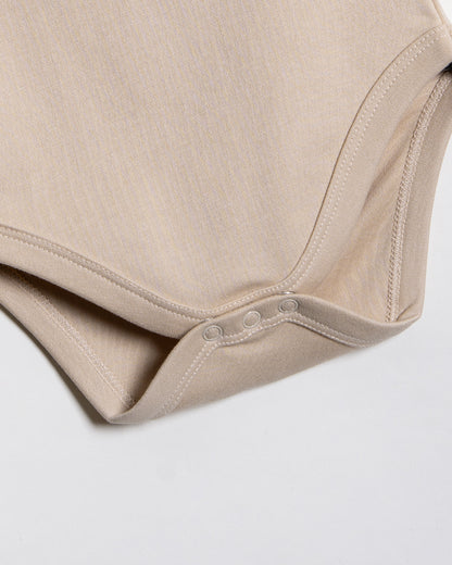 Twingle 100% Organic Cotton Baby Bodysuit-Short Sleeves-Nickel Free Snaps-Beige-Solid-For Infants