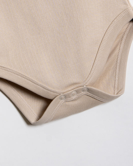 Twingle 100% Organic Cotton Baby Bodysuit-Short Sleeves-Nickel Free Snaps-Beige-Solid-For Infants