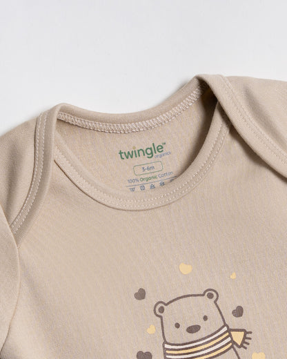 Twingle 100% Organic Cotton Baby Bodysuit-Short Sleeves-Nickel Free Snaps-Beige-Solid-For Infants