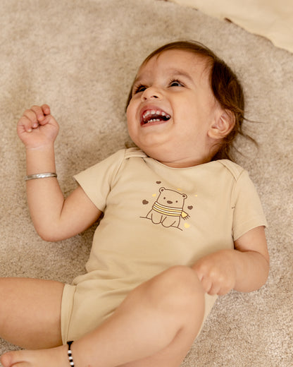 Twingle 100% Organic Cotton Baby Bodysuit-Short Sleeves-Nickel Free Snaps-Beige-Solid-For Infants