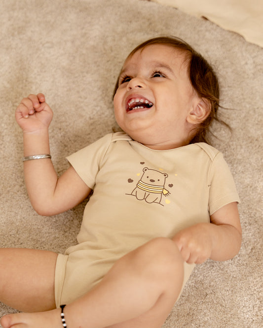 Twingle 100% Organic Cotton Baby Bodysuit-Short Sleeves-Nickel Free Snaps-Beige-Solid-For Infants