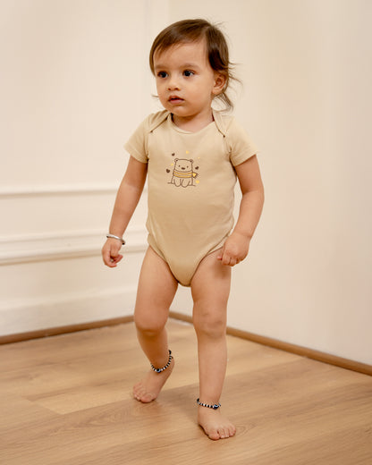 Twingle 100% Organic Cotton Baby Bodysuit-Short Sleeves-Nickel Free Snaps-Beige-Solid-For Infants