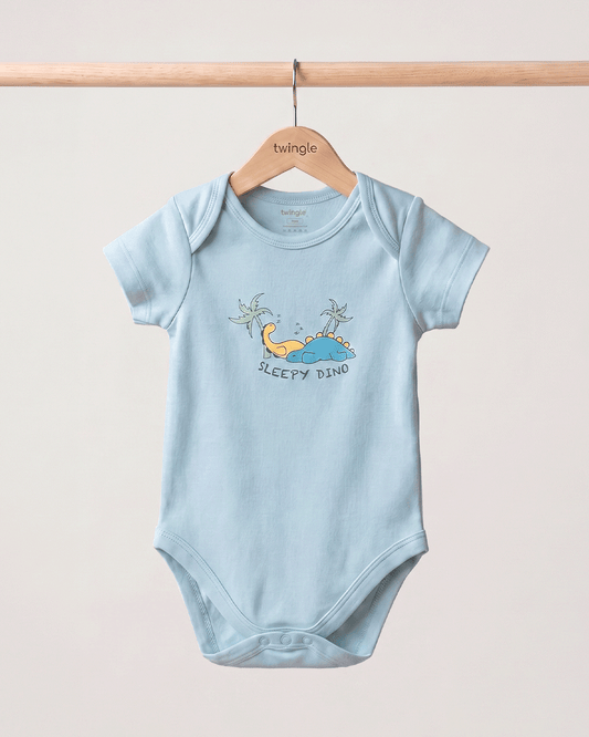 Twingle 100% Organic Cotton Bodysuit-Envelope Neck for Easy Dressing-Nickel Free Snaps-Short Sleeves-Solid-Light Blue-For Infants