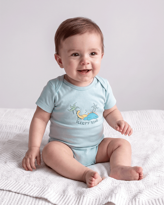 Twingle 100% Organic Cotton Bodysuit-Envelope Neck for Easy Dressing-Nickel Free Snaps-Short Sleeves-Solid-Light Blue-For Infants