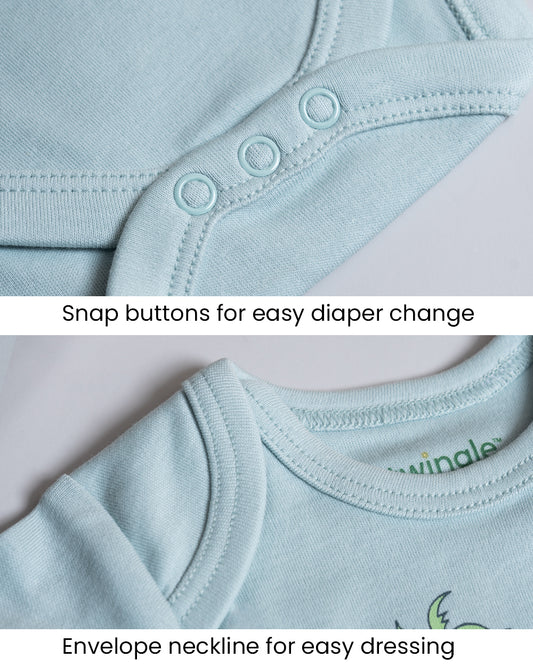 Twingle 100% Organic Cotton Bodysuit-Envelope Neck for Easy Dressing-Nickel Free Snaps-Short Sleeves-Solid-Light Blue-For Infants