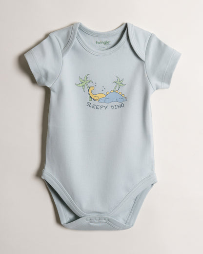 Twingle 100% Organic Cotton Baby Bodysuit-Short Sleeves-Nickel Free Snaps-Light Blue-Solid-For Infants