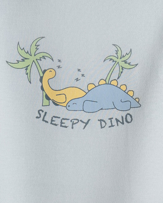 Twingle 100% Organic Cotton Bodysuit-Envelope Neck for Easy Dressing-Nickel Free Snaps-Dino Print-Light Blue-Pack of 2-For Infants