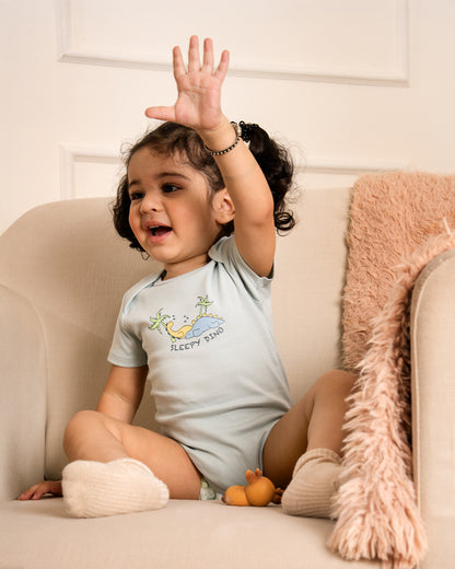 Twingle 100% Organic Cotton Baby Bodysuit-Short Sleeves-Nickel Free Snaps-Light Blue-Solid-For Infants