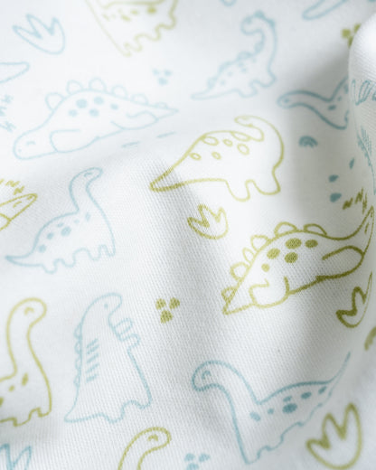 Twingle 100% Organic Cotton Bodysuit-Envelope Neck for Easy Dressing-Nickel Free Snaps-Dino Print-Light Blue-Pack of 2-For Infants