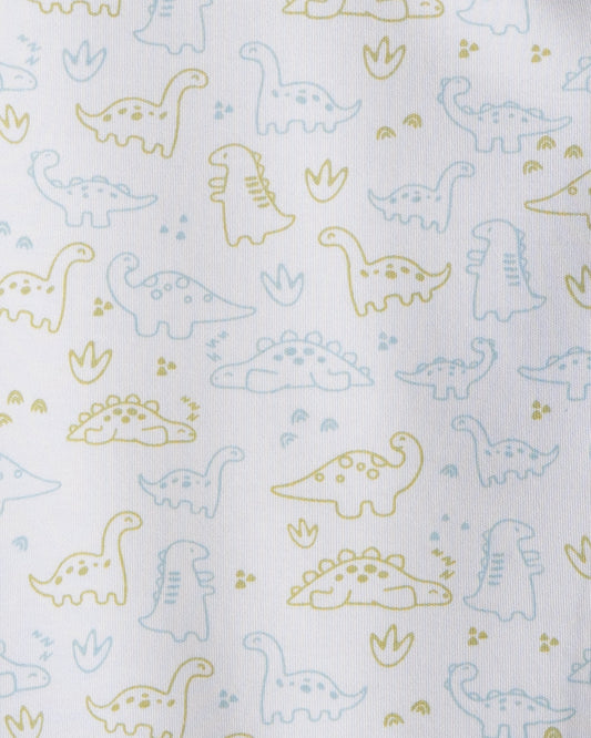 Twingle 100% Organic Cotton Bodysuits-Envelope Neck for Easy Dressing-Nickel Free Snaps-Long Sleeves-Elephant & Dino Print-White-Pack of 2-For Infants