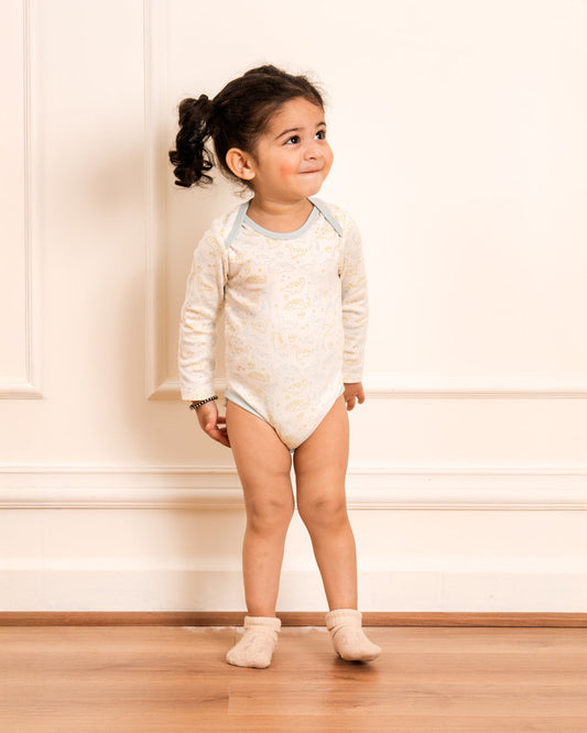 Twingle 100% Organic Cotton Bodysuit-Envelope Neck for Easy Dressing-Nickel Free Snaps-Dino Print-Light Blue-Pack of 2-For Infants