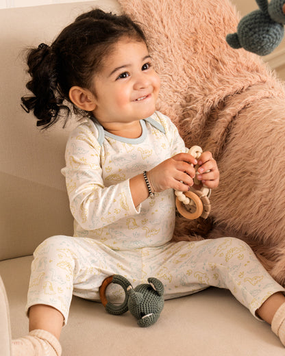 Twingle 100% Organic Cotton Baby Bodysuit & Leggings Set-Long Sleeves-Nickel Free Snaps-White-Dino Print-For Infants