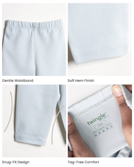 Twingle 100% Organic Cotton Leggings-Soft Elasticated Waistband-No Itchy Tags-Solid-Light Blue-For Infants