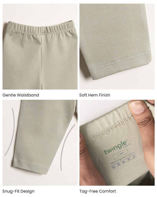 Twingle 100% Organic Cotton Leggings-Soft Elasticated Waistband-No Itchy Tags-Solid-Sage Green-For Infants