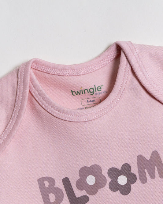 Twingle 100% Organic Cotton Bodysuit-Envelope Neck for Easy Dressing-Nickel Free Snaps-Floral Print-Pastel Pink-Pack of 2-For Infants