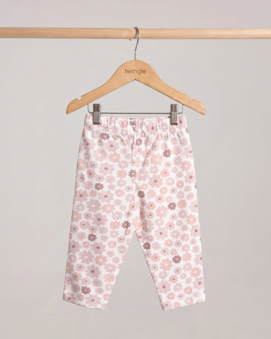 Twingle 100% Organic Cotton Leggings-Soft Elasticated Waistband-No Itchy Tags-Floral Print-Pastel Pink-For Infants