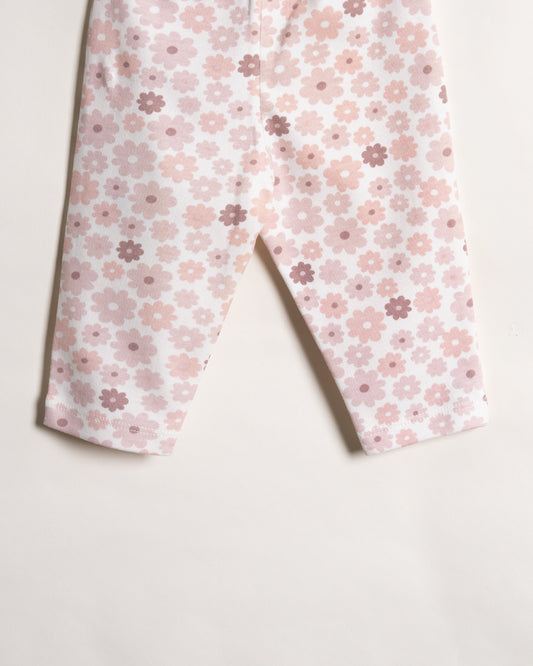 Twingle 100% Organic Cotton Baby Leggings-Pajama-Gentle Waistband-Tag Free Comfort-Pastel Pink-Floral Print-For Infants