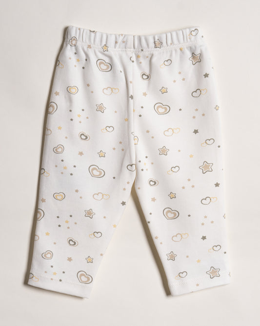 Twingle 100% Organic Cotton Baby Leggings-Pajama-Gentle Waistband-Tag Free Comfort-White-Hearts & Stars Print-For Infants