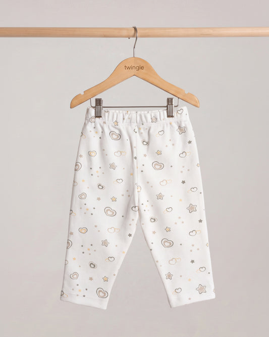 Twingle 100% Organic Cotton Leggings-Soft Elasticated Waistband-No Itchy Tags-Hearts & Stars Print-White-For Infants