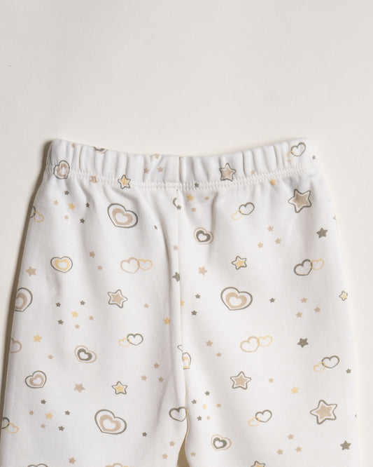 Twingle 100% Organic Cotton Baby Leggings-Pajama-Gentle Waistband-Tag Free Comfort-White-Hearts & Stars Print-For Infants